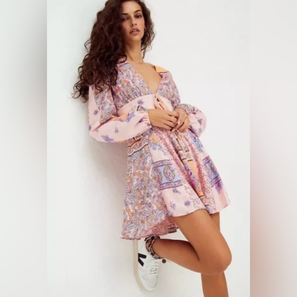 Free People Floral Bohemian Pink Mixed Print Dress